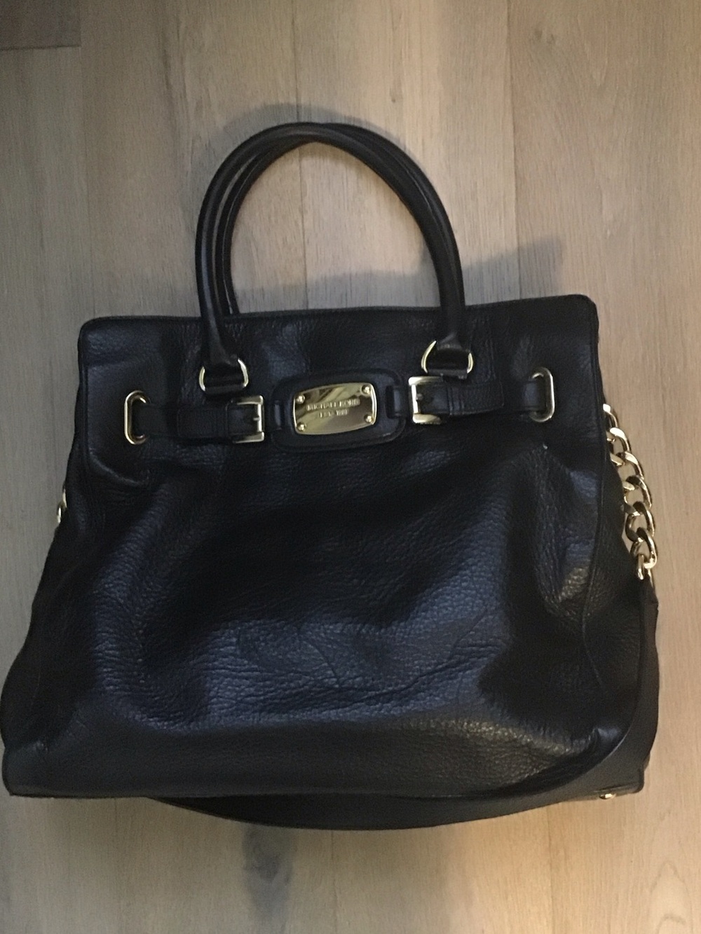 Michael Kors Black Leather Satchel with Gold Hardware